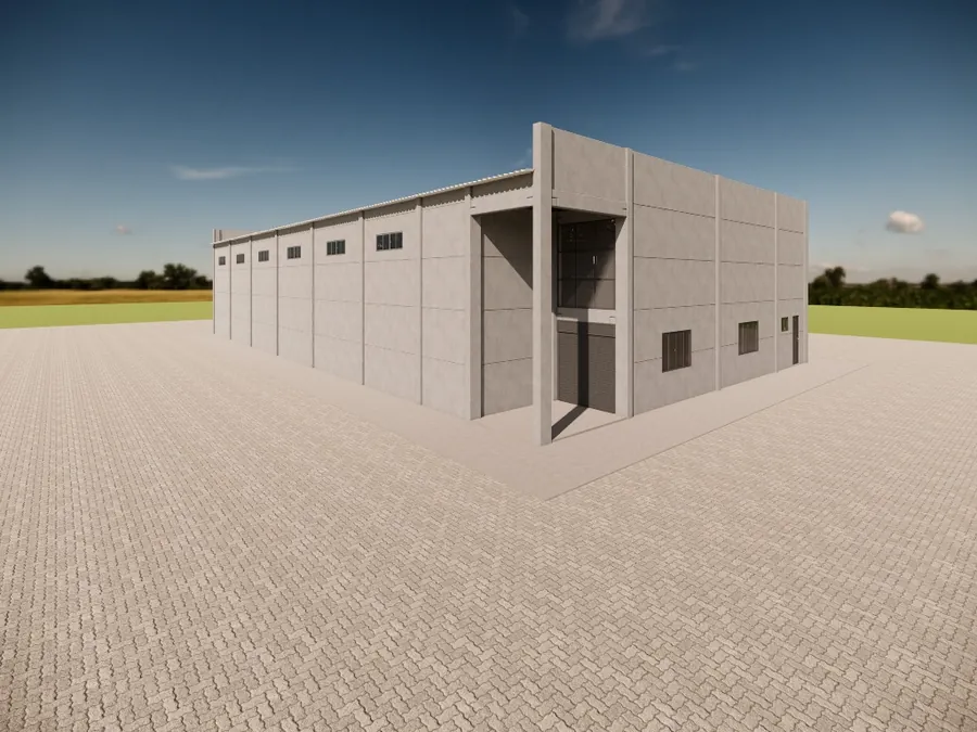 Pavilhão comercial em concreto — Perspectiva